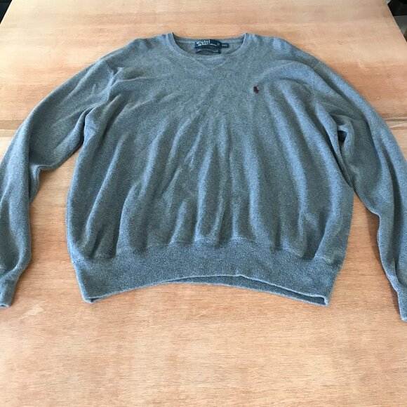 Vintage Polo Ralph Lauren Sweater Men XXL Gray Long Sleeve Pullover Crew Neck - Picture 1 of 11